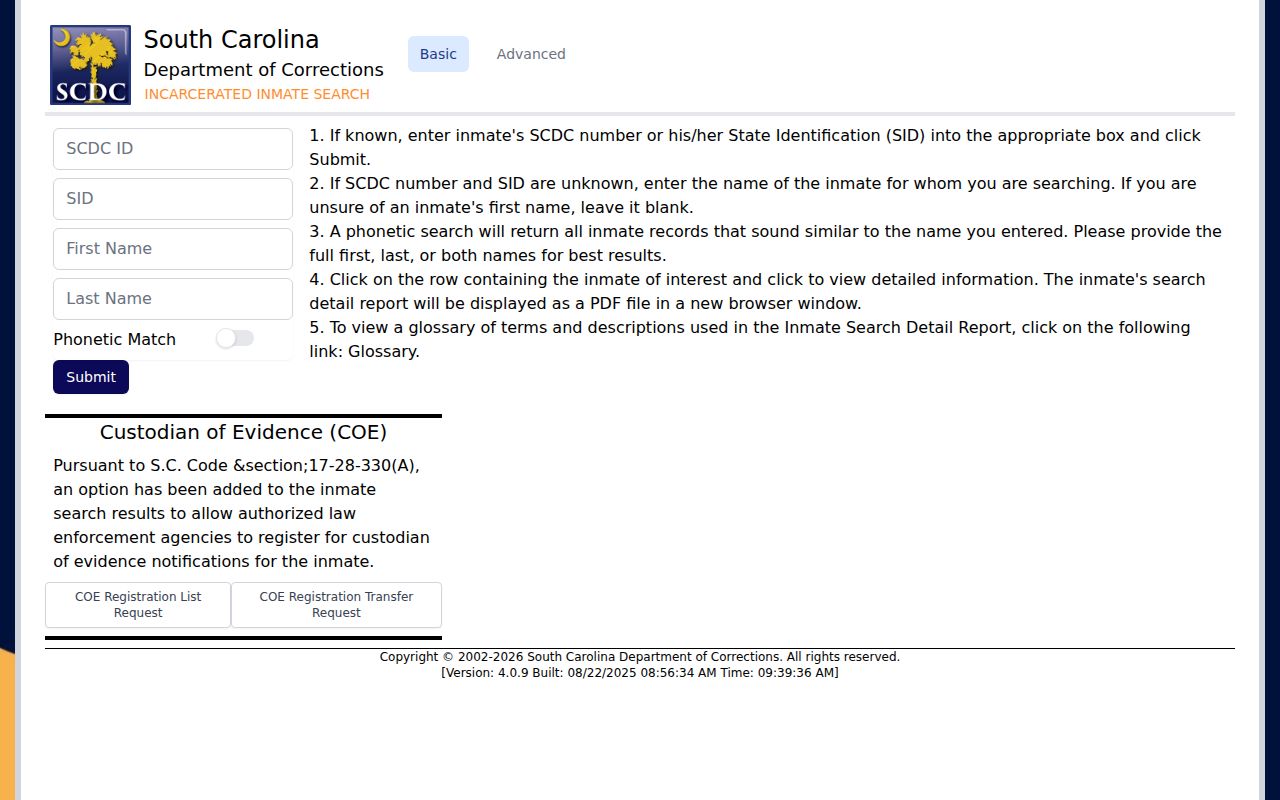 South Carolina Department of Corrections official offender search for Barnwell County record follow-up
