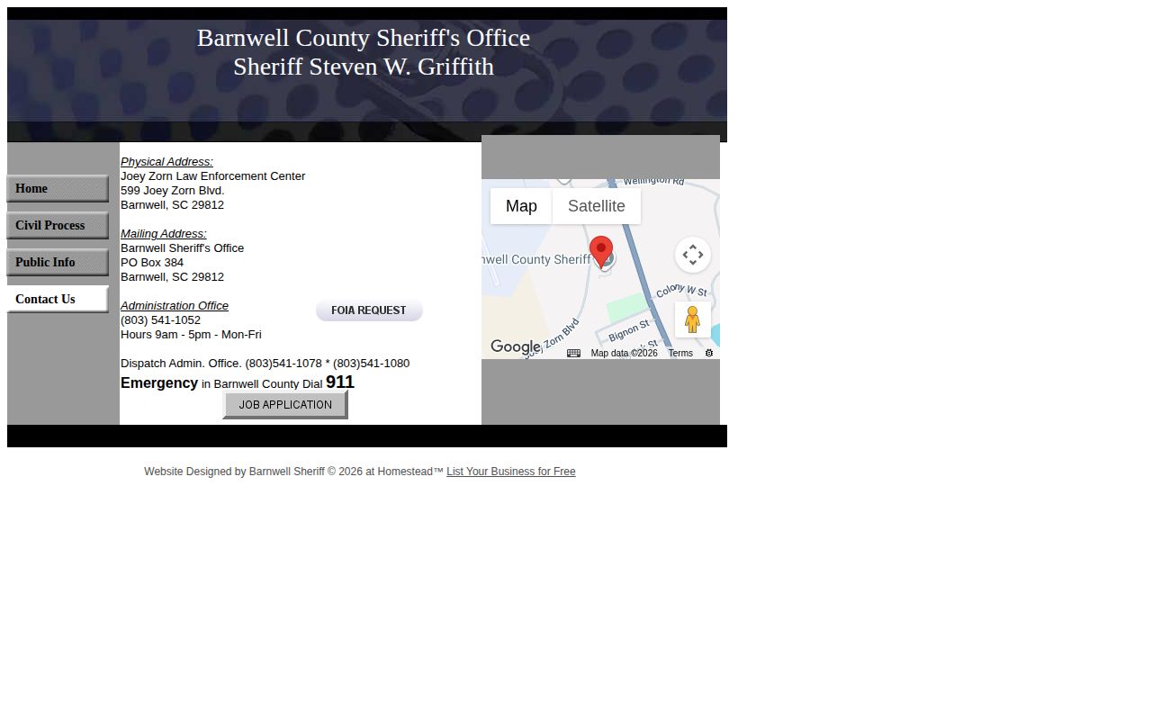 Barnwell County Sheriff’s Office contact route for warrant records